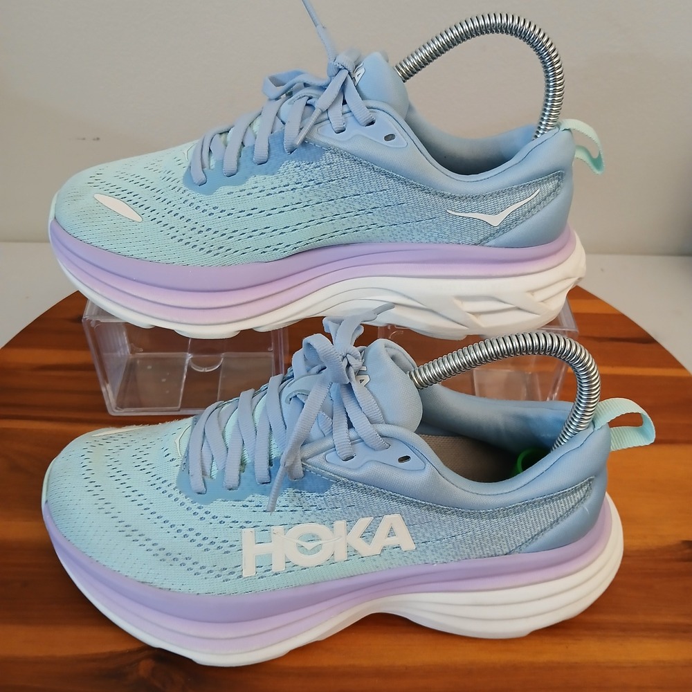 Hoka One One Bondi 8 Womens 6.5 Blue Purple Running Shoes Sneakers Coushined